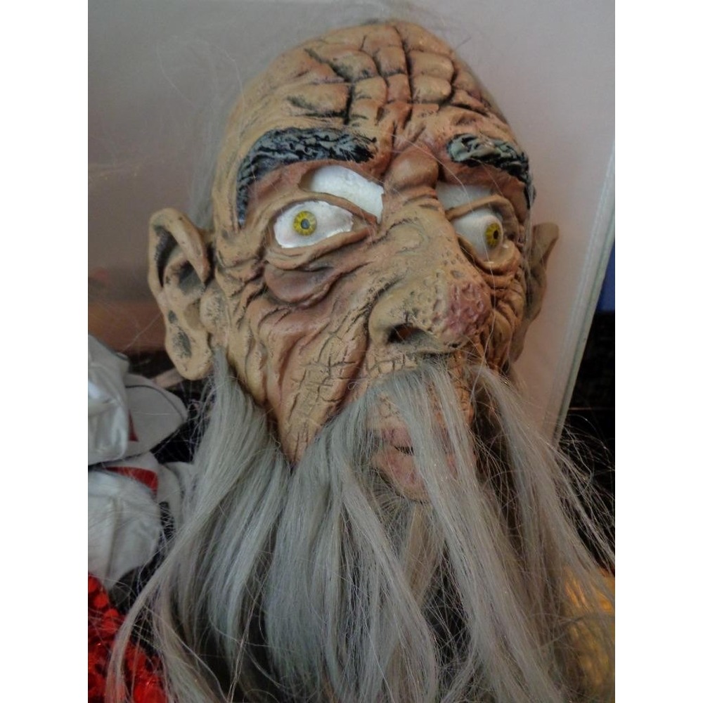 Old Man Rubber Face Mask Adult Costume Accessory Sage Wise Long Hair